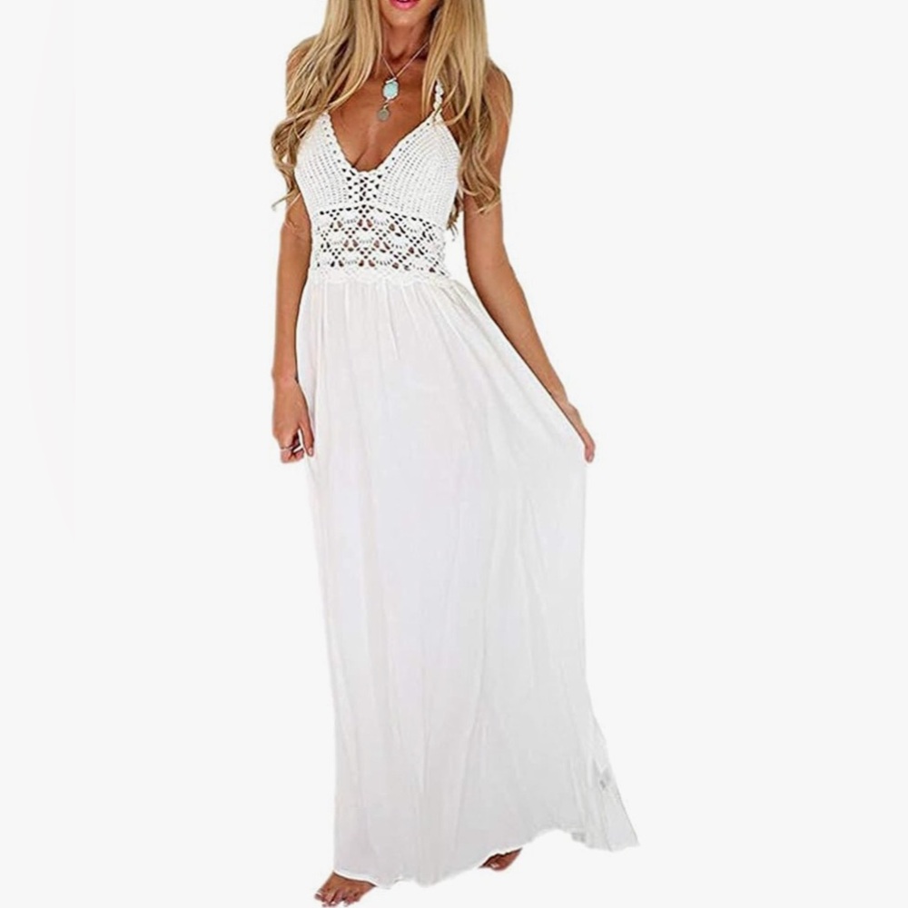 White backless croquet top maxi dress size xs
